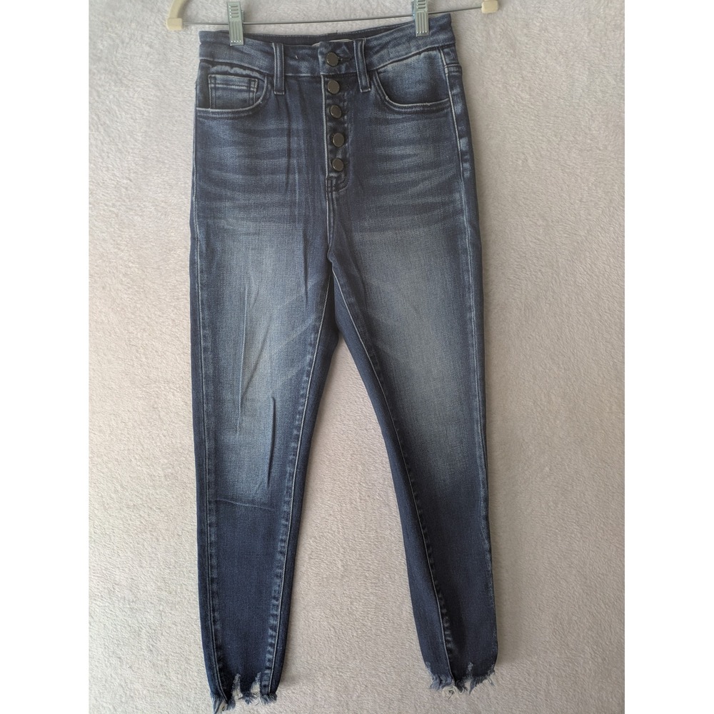 Kancan Jeans Women's 25 Dark Wash Ultra High Rise Button Fly Frayed Ankle Skinny